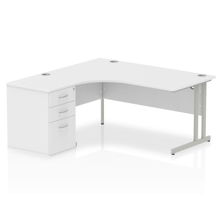 Rayleigh Ergonomic Corner Desk With 600mm Deep Pedestal - Cantilever Frame